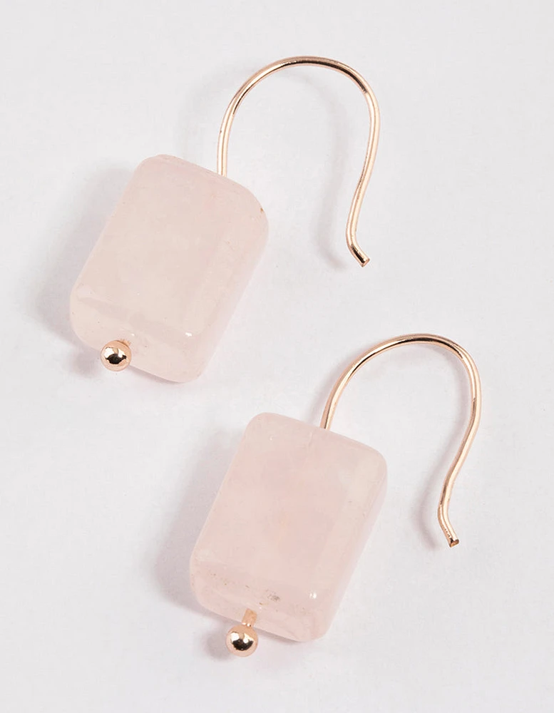 Rose Gold Curb Rose Quartz Drop Earrings