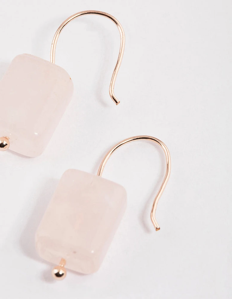 Rose Gold Curb Rose Quartz Drop Earrings