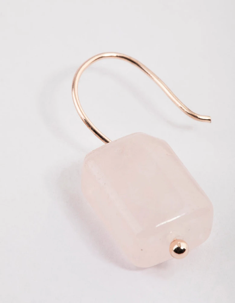 Rose Gold Curb Rose Quartz Drop Earrings