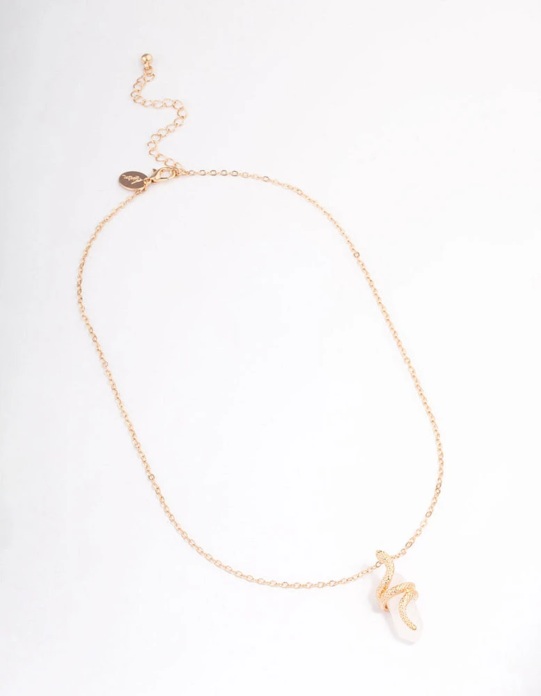 Gold Clear Quartz Snake Wrap Shard Necklace