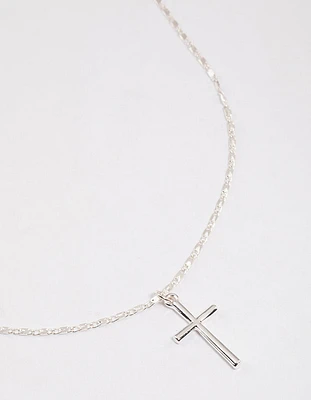 Silver Shiny Cross Pendant Necklace