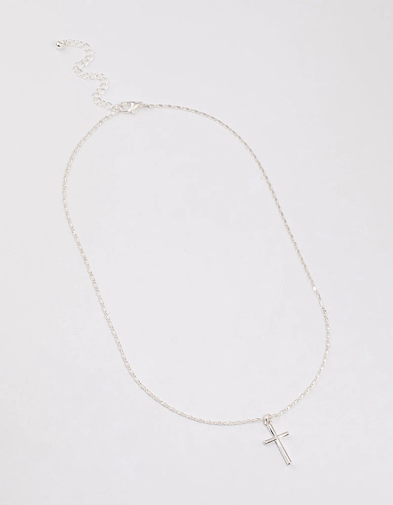 Silver Shiny Cross Pendant Necklace