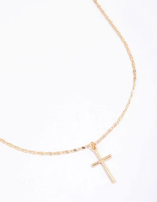 Gold Shiny Cross Pendant Necklace