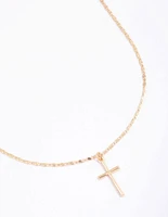 Gold Shiny Cross Pendant Necklace