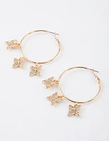 Gold Diamante Butterfly Hoop Earrings