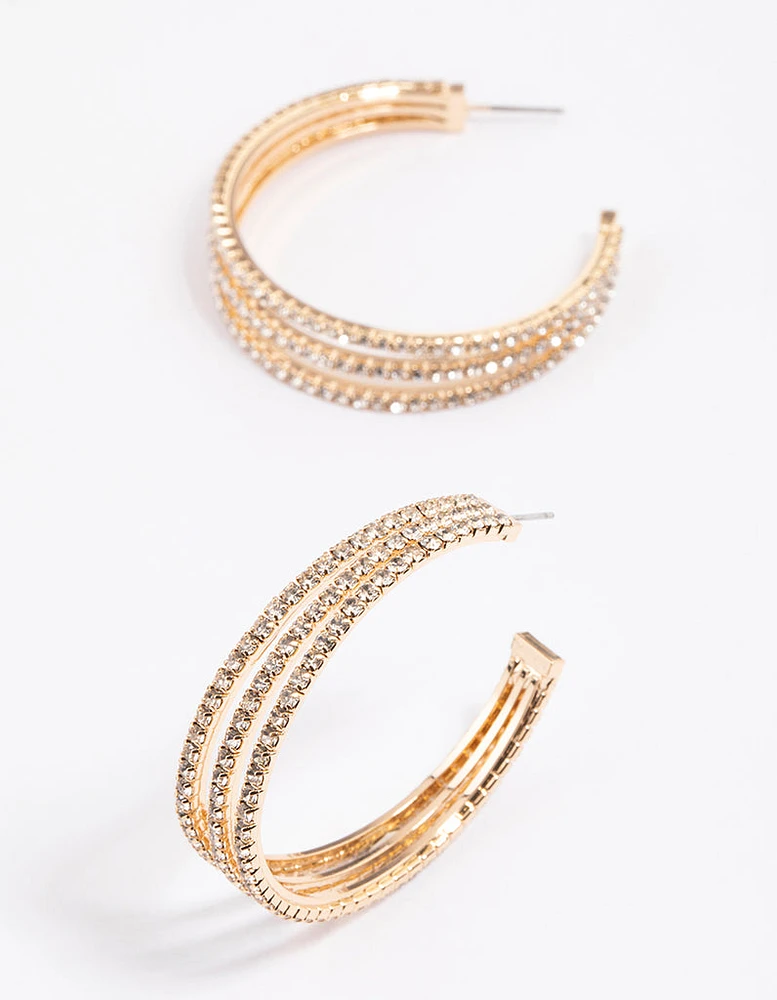 Gold Triple Illusion Statement Hoop Earrings