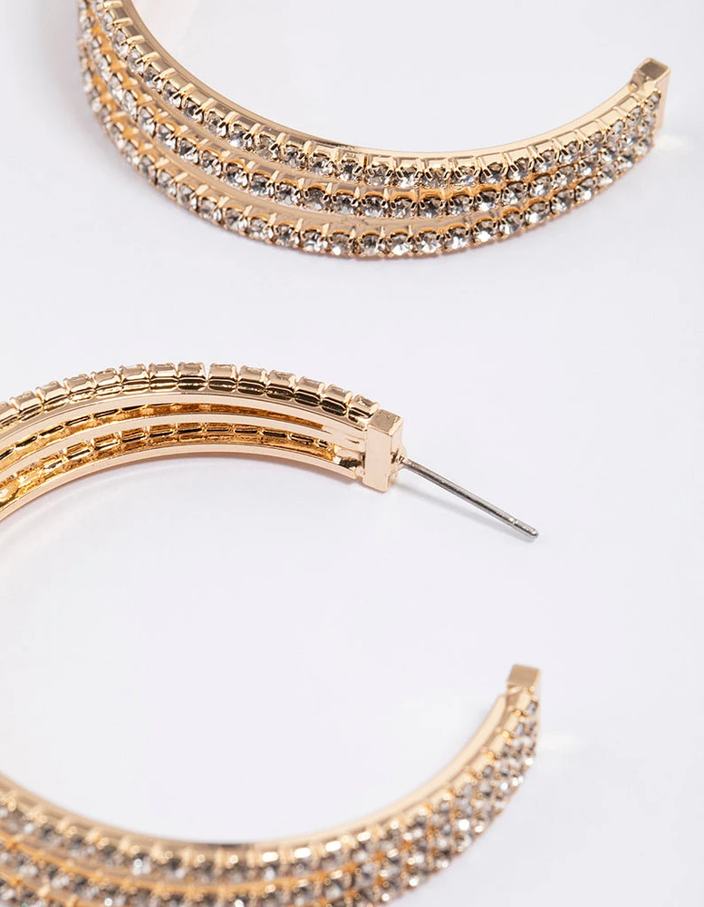 Gold Triple Illusion Statement Hoop Earrings