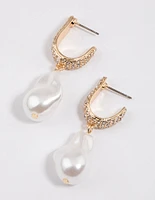 Gold Pave Pearl Drop Earrings