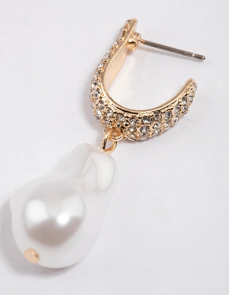 Gold Pave Pearl Drop Earrings