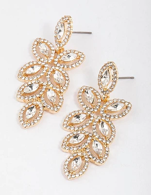 Gold Flower Cut Out Diamante Drop Earrings