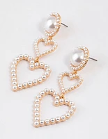 Gold Pearl Heart Drop Earrings