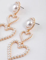 Gold Pearl Heart Drop Earrings