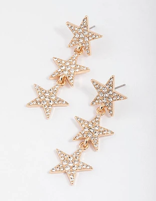 Gold Triple Star Drop Earrings