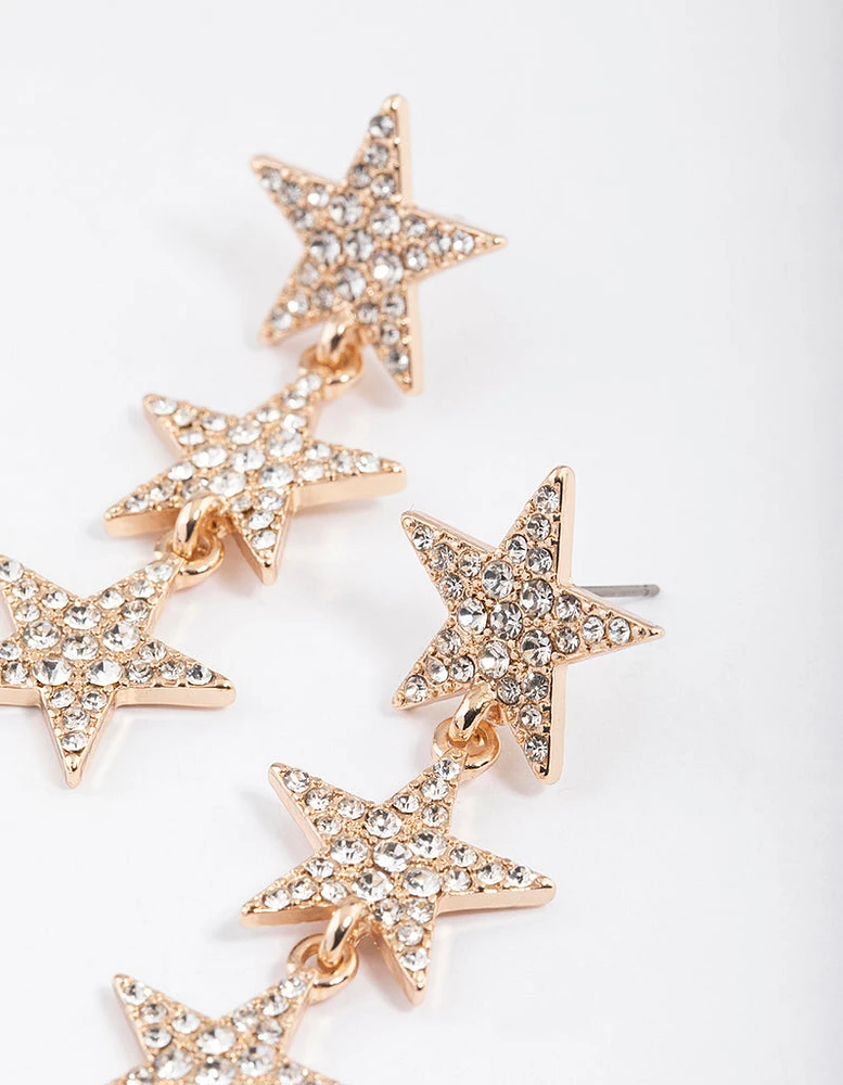 Gold Triple Star Drop Earrings