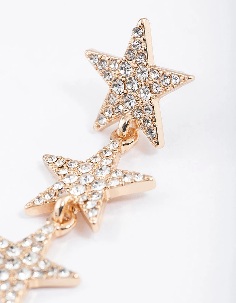 Gold Triple Star Drop Earrings