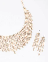 Gold Diamante Tassel Earrings & Necklace Set