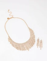 Gold Diamante Tassel Earrings & Necklace Set