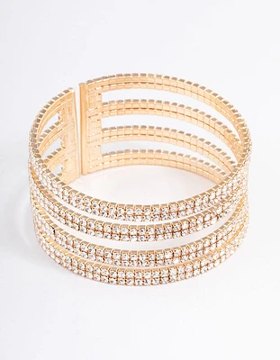 Gold Four Row Cup Chain Cuff Bangle