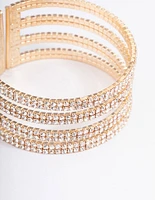 Gold Four Row Cup Chain Cuff Bangle