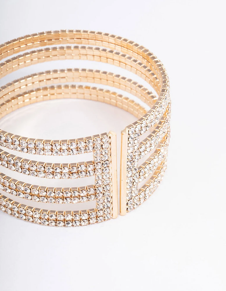 Gold Four Row Cup Chain Cuff Bangle