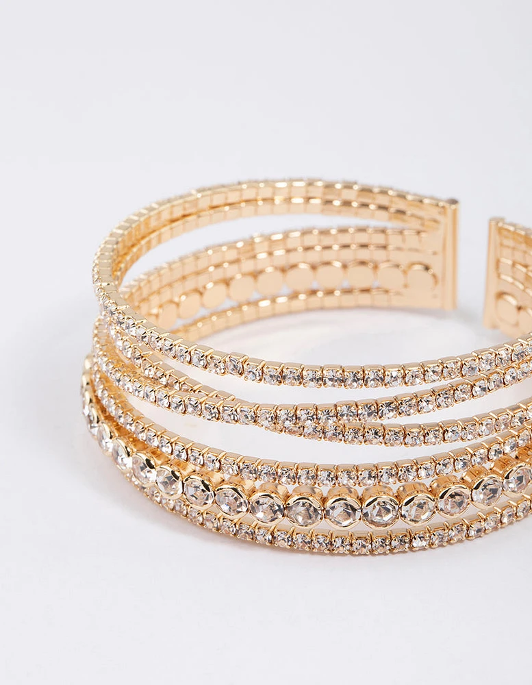 Gold Criss Cross Circle Cup Chain Bangle