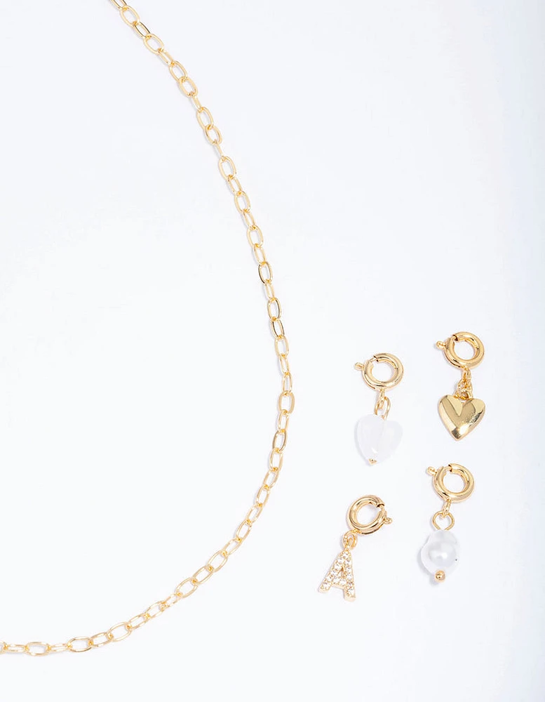 Letter 'A' Gold Plated Initial Customisable Charm Necklace