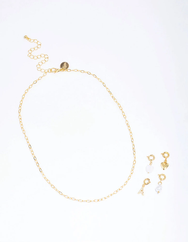 Letter 'A' Gold Plated Initial Customisable Charm Necklace