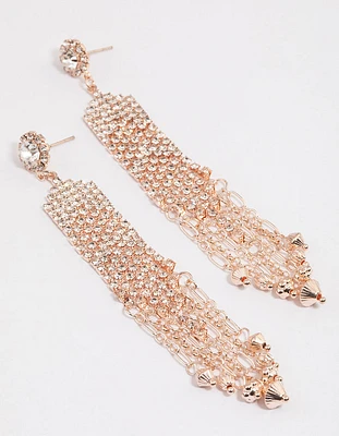 Gold Mixed Diamante & Cup Chain Drop Earrings