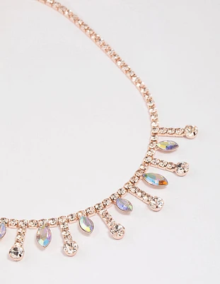 Rose Gold Statement Diamante Stone Necklace