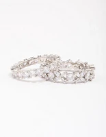 Rhodium Flower Double Band Stack Ring