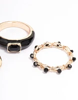 Black Enamel Rectangle Triple Stack Ring