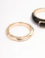 Black Enamel Rectangle Triple Stack Ring