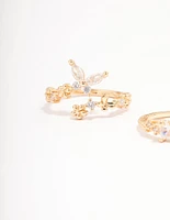 Gold Plated Floral Stone Ring Pack