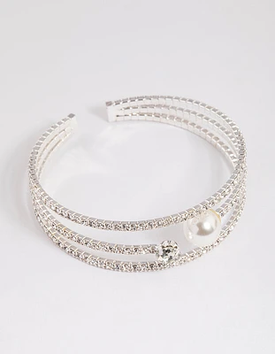 Silver Pearl Cup Chain Cuff