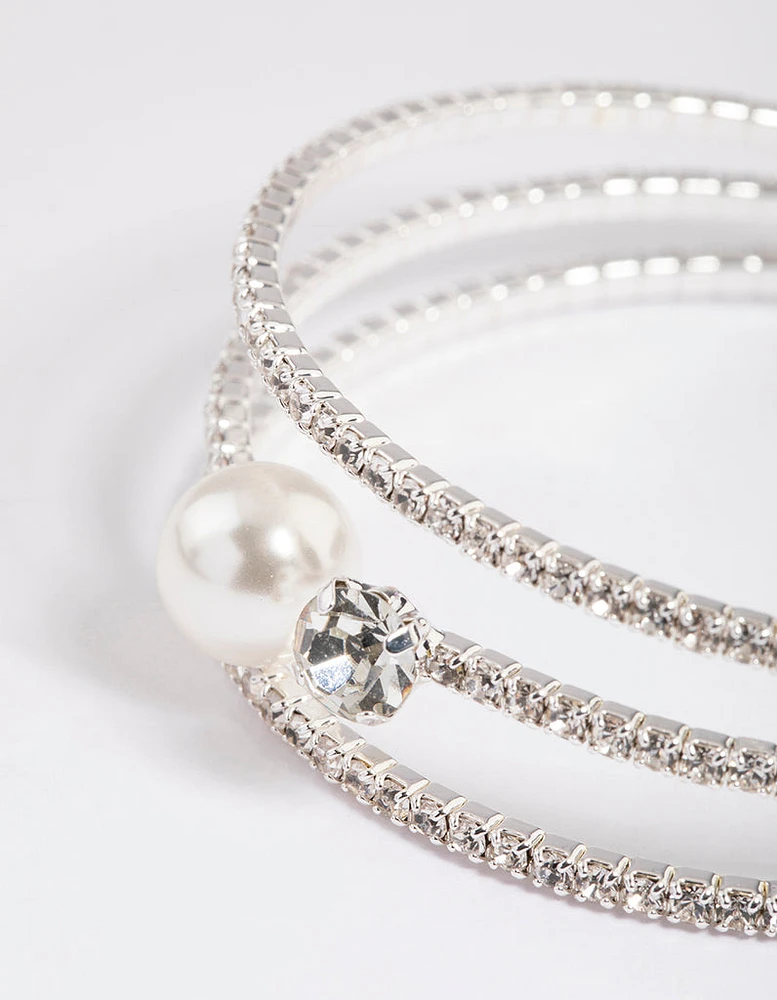 Silver Pearl Cup Chain Cuff