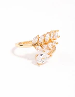 Gold Plated Leafy Pear Crystal Ring