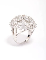 Silver Flower Dome Cocktail Ring