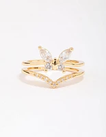 Gold Plated Cubic Zirconia Butterfly Double Band Ring