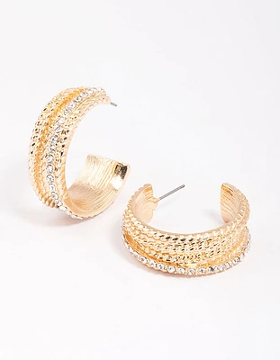 Gold Chain Diamante Hoop Earrings 25mm