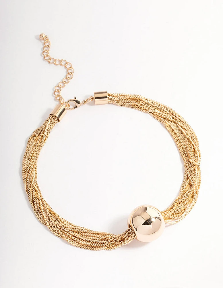 Gold Multi Chain Statement Ball Necklace