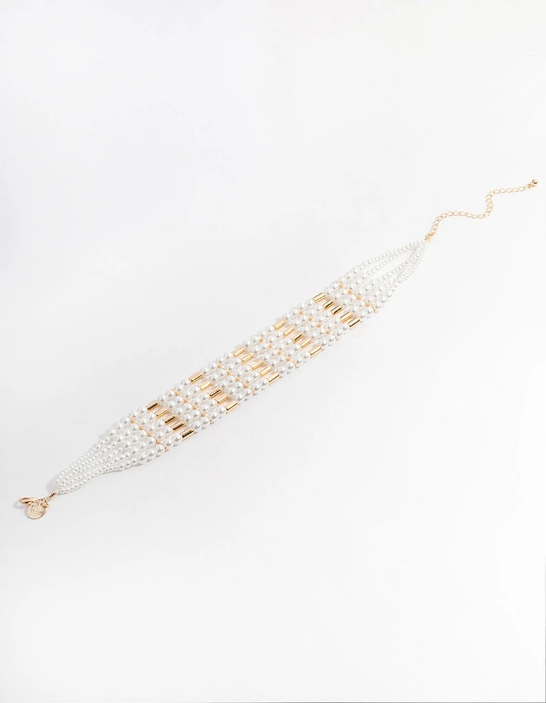 Gold Multi-Row Pearl Choker