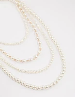 Gold Multi-Row Mixed Pearl Necklace