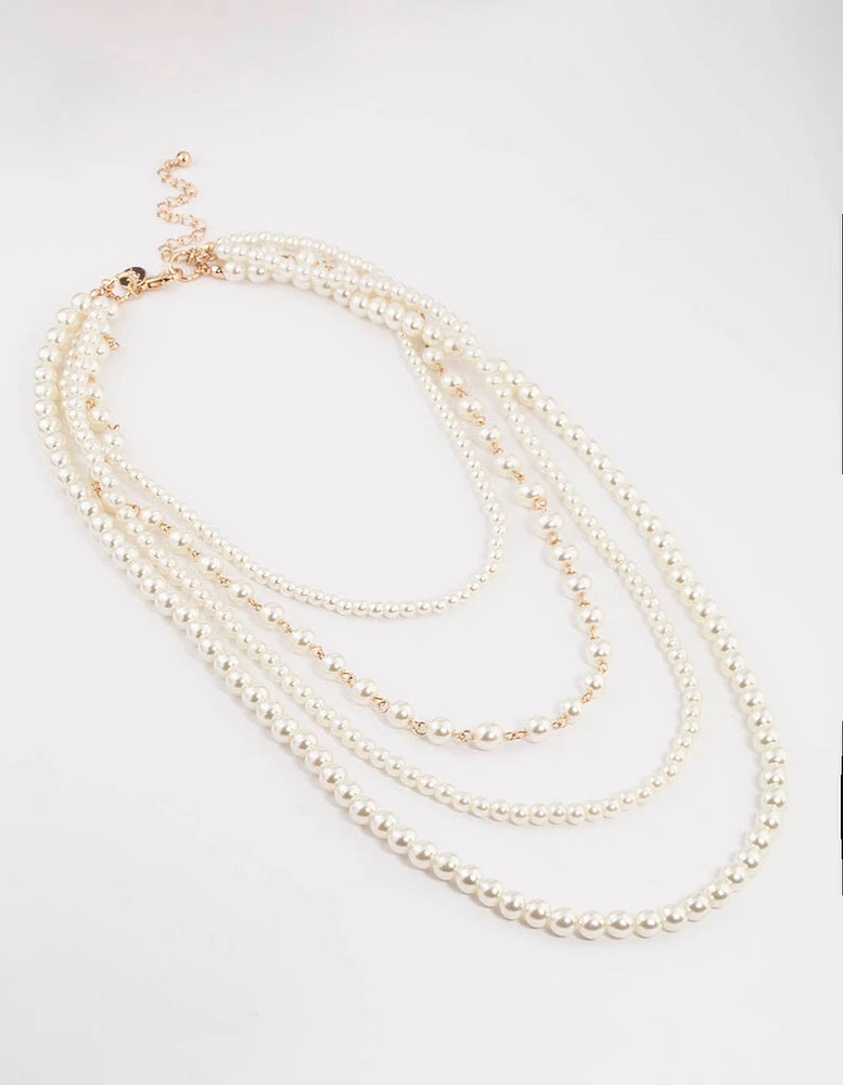 Gold Multi-Row Mixed Pearl Necklace