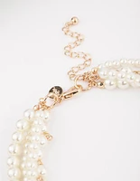 Gold Multi-Row Mixed Pearl Necklace