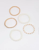 Gold Mixed Diamante Pearl Stretch Bracelet Pack