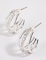 Silver Plated Baguette & Round Illusion Hoop Earrings