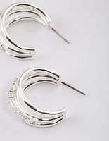 Silver Plated Baguette & Round Illusion Hoop Earrings