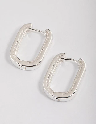 Silver Plated Oval Baguette Hoop Earrings