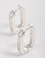 Silver Plated Oval Baguette Hoop Earrings