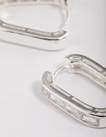 Silver Plated Oval Baguette Hoop Earrings